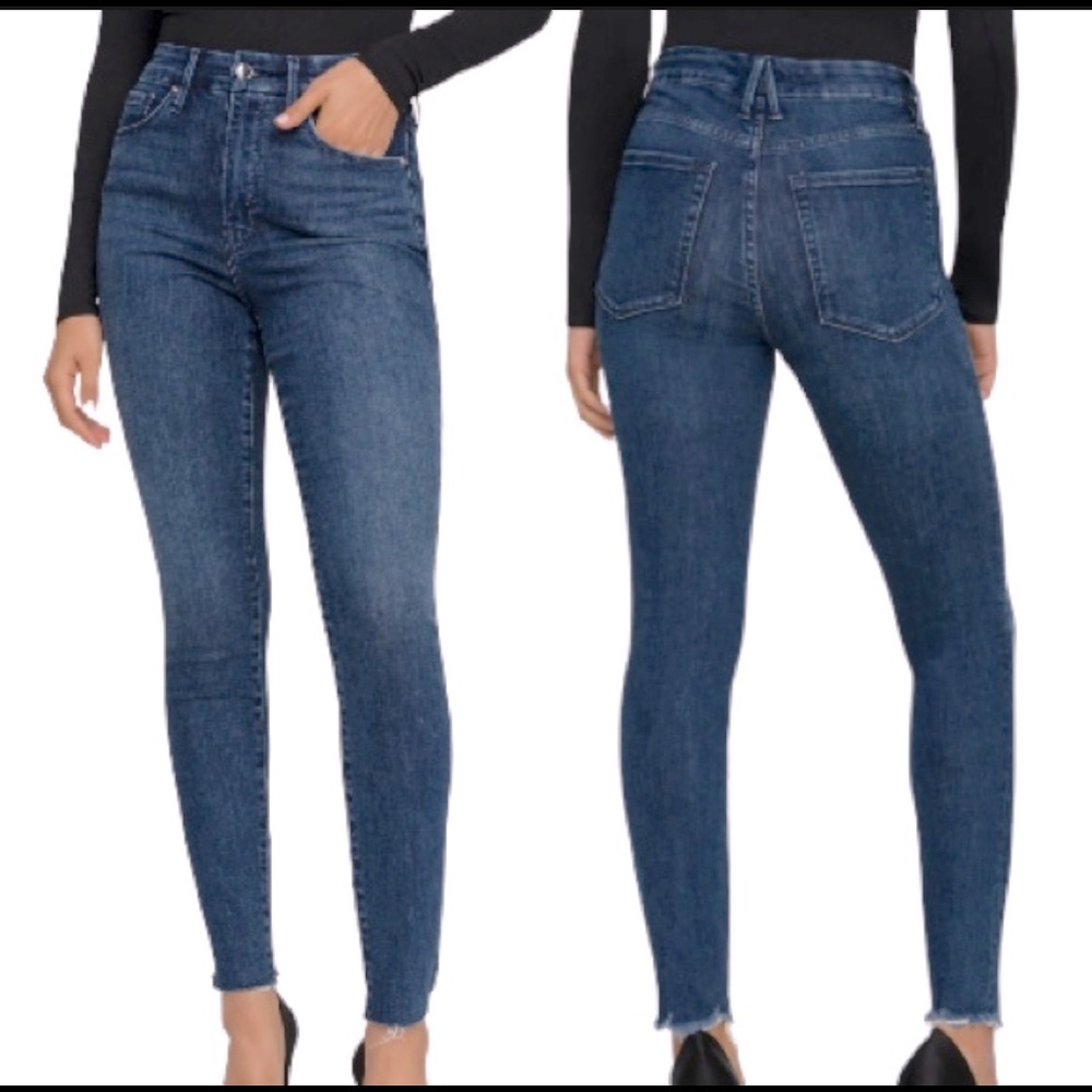 Good American Good Legs High Rise Raw Hem Skinny Jeans 26